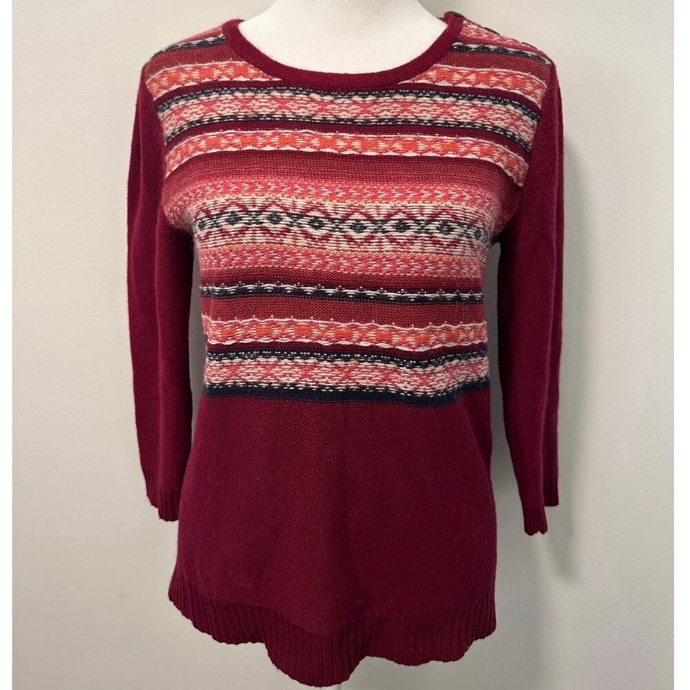 Velvet Fair Isle Lambs Wool, Angora and Silk Blend Red Sweater